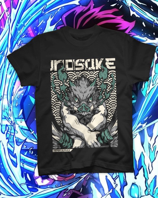 t-shirt-inosuke-hashibira-demon-slayer t-shirt-nera-inosuke-demon-slayer-grafica-originale