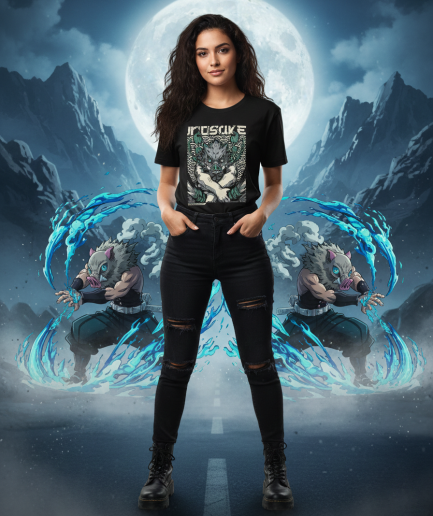 t-shirt-nera-inosuke-demon-slayer-grafica-originale