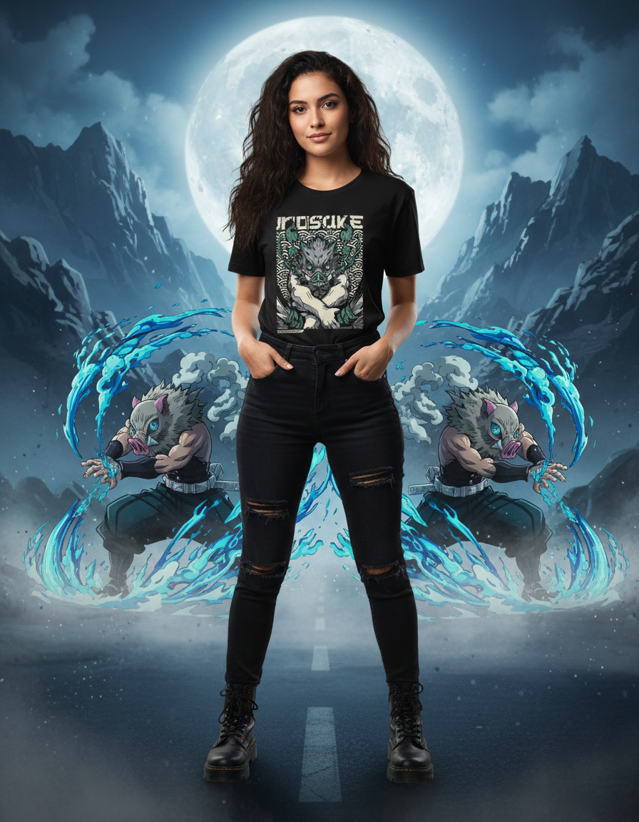 t-shirt-inosuke-hashibira-demon-slayer t-shirt-nera-inosuke-demon-slayer-grafica-originale