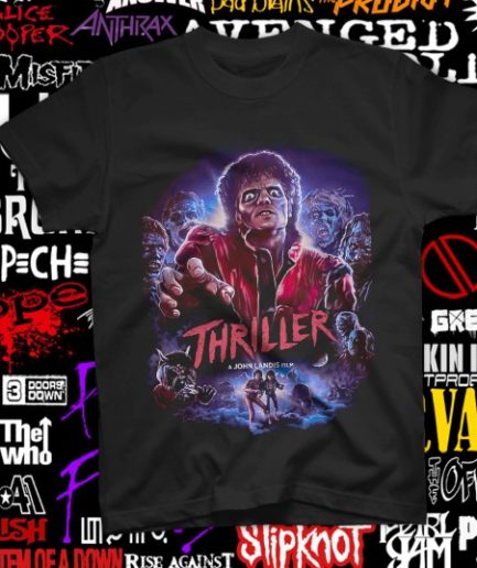 Maglia nera di Michael Jackson con grafica "Thriller"