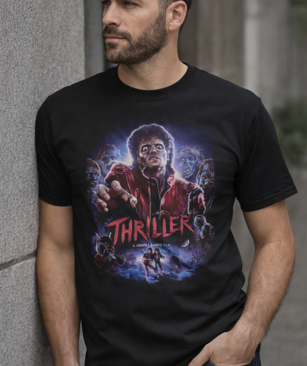 Maglia nera di Michael Jackson con grafica "Thriller"
